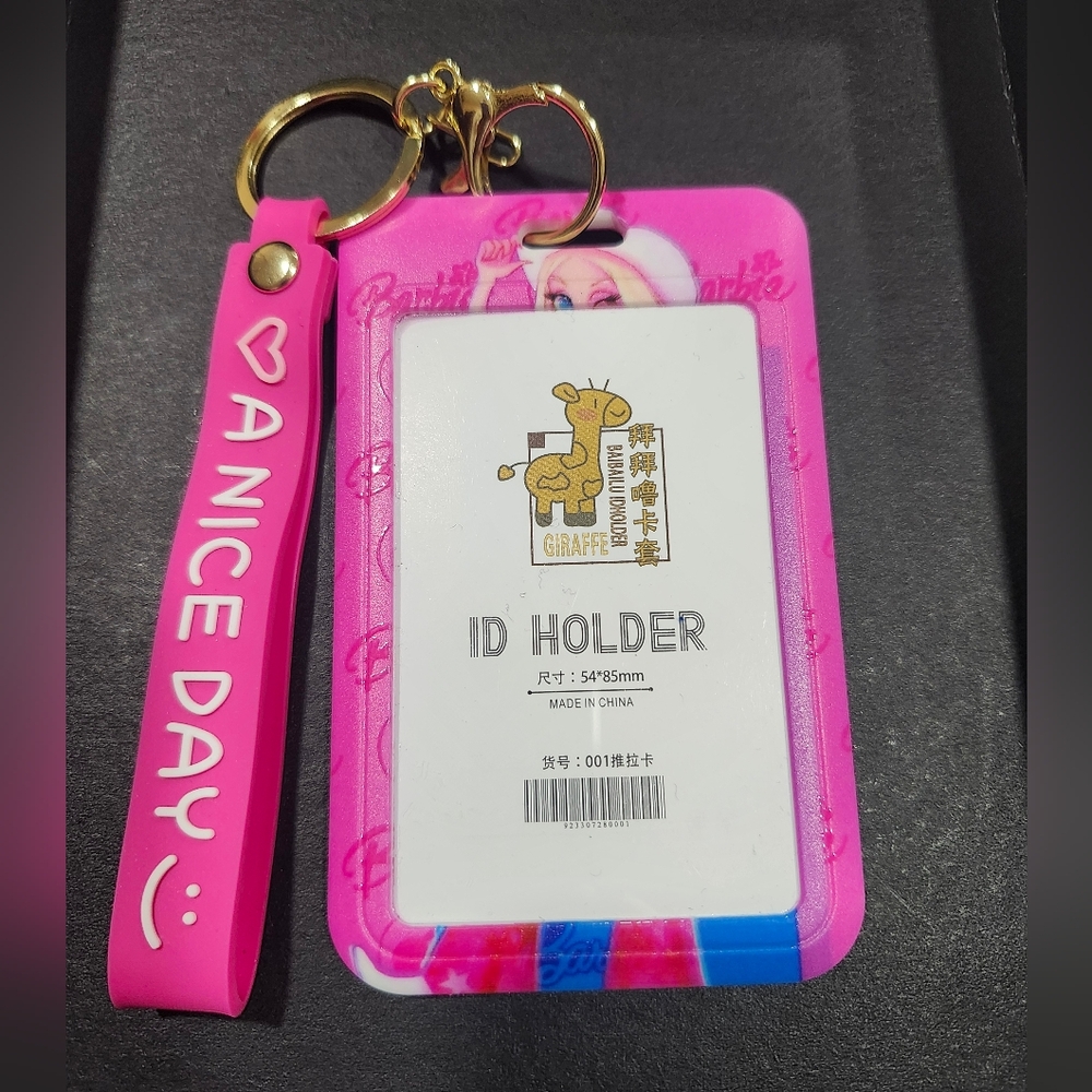 Vibrant Pink ID Holder with Keychain